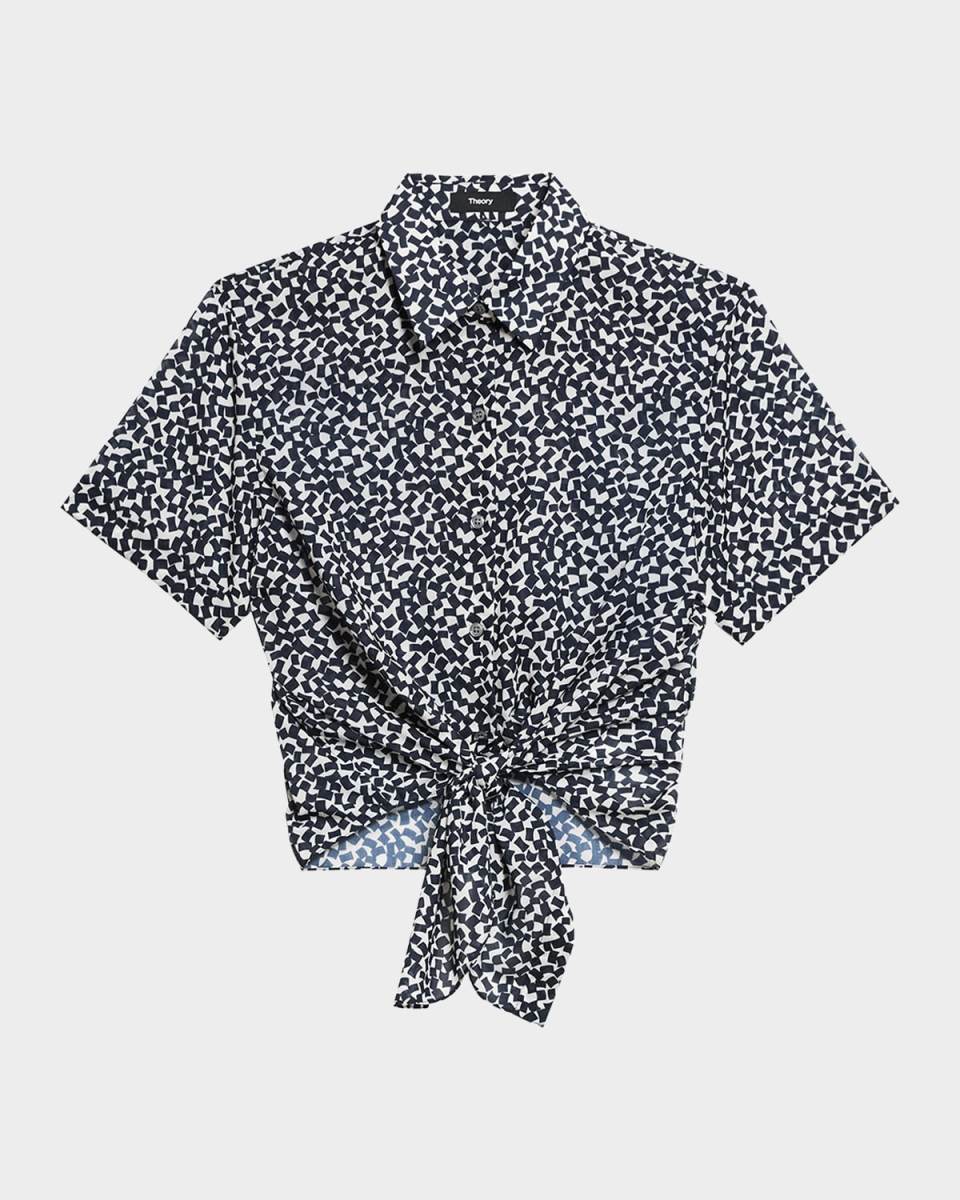 Geometric-Print Tie-Front Shirt